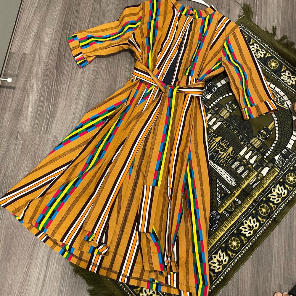 African print dress with waist belt